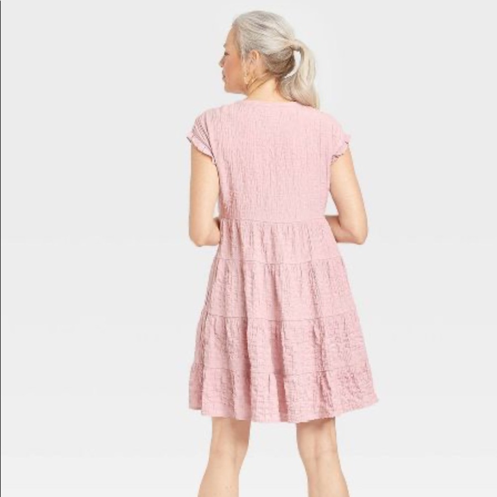 Knox Rose Women's Flutter Short Sleeve Textured Tiered A-Line Dress NWT - Picture 2 of 4